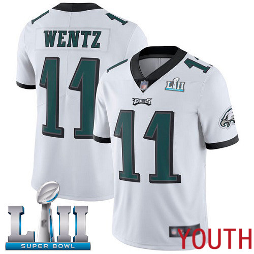 Youth Philadelphia Eagles #11 Carson Wentz White Vapor Untouchable NFL Jersey Limited Player Super Bowl LII->youth nfl jersey->Youth Jersey